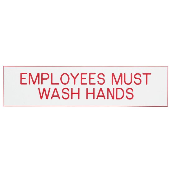 Picture of Cosco Engraved Acrylic Sign, "Employees Must Wash Hands", 2in x 8in, White Sign, Red Text