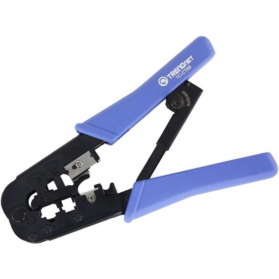 Picture of TRENDnet Crimping Tool, Crimp, Cut, And Strip Tool, For Any Ethernet or Telephone Cable, Built-In Cutter And Stripper, 8P-RJ-45 And 6P-RJ-12, RJ-11, All Steel Construction, Black, TC-CT68 - RJ-11/RJ-45 Crimp/Cut/Strip Tool