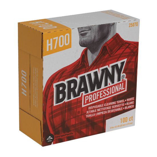 Picture of Brawny Professional by GP PRO H700 Disposable Cleaning Towels, Tall Box, White, 100/box