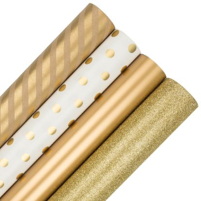 Picture of JAM Paper Wrapping Paper, 25 Sq Ft, Gold Assortment, Pack of 4 Rolls