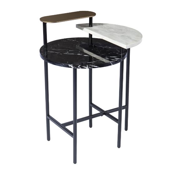 Picture of SEI Arcklid Faux Marble End Table, 28-1/4inH x 22inW x 18inD, Black/Gold/White