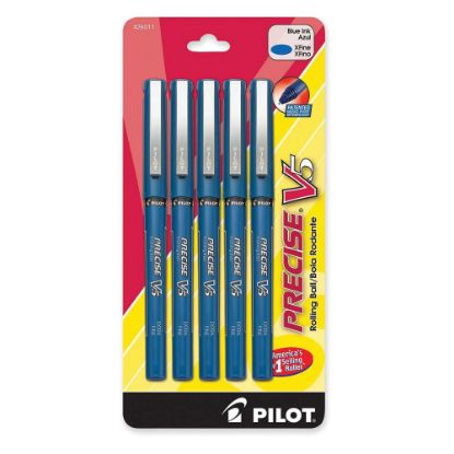 Picture of Pilot Precise V5 Liquid Ink Rollerball Pens, Extra Fine Point, 0.5 mm, Blue Barrel, Blue Ink, Pack Of 5 Pens