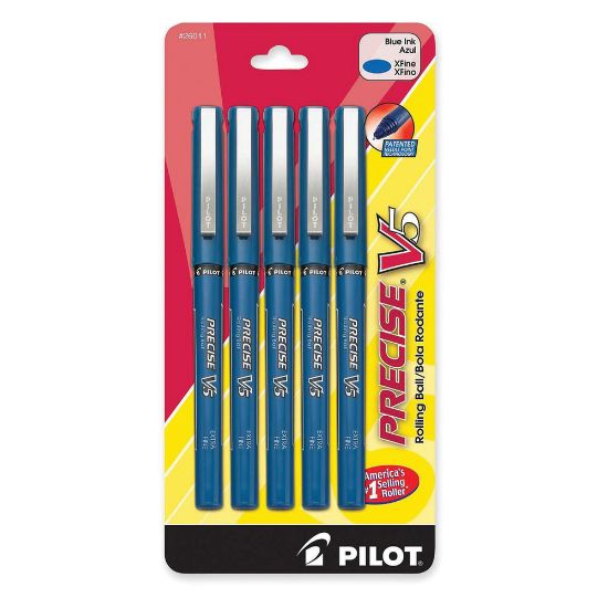 Picture of Pilot Precise V5 Liquid Ink Rollerball Pens, Extra Fine Point, 0.5 mm, Blue Barrel, Blue Ink, Pack Of 5 Pens