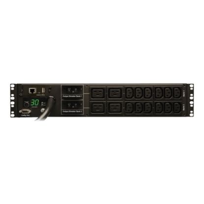 Picture of Tripp Lite PDU Monitored 208V/240V 30A 12 C13; 4 C19 L6-30P Horizontal 2URM - Horizontal rackmount - power distribution unit (rack-mountable) - 30 A - AC 208/240 V - 5.8 kW - Ethernet 10/100 - input: NEMA L6-30 - output connectors: 16 - 2U