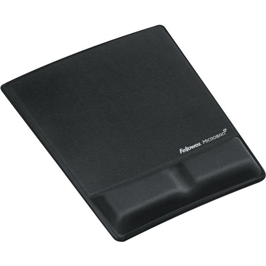 Picture of Fellowes Mouse Pad / Wrist Support with Microban Protection - 0.9in x 8.3in x 9.9in Dimension - Black - Memory Foam, Jersey Cover