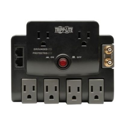 Picture of Tripp Lite Surge Protector 120V 6 Outlet Rotating RJ11 Coax 6ft Cord - Surge protector - 15 A - AC 120 V - output connectors: 6 - black