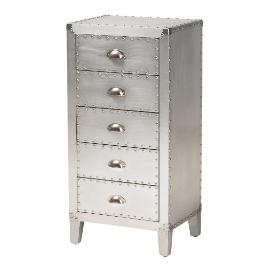 Picture of Baxton Studio Carel 5-Drawer Accent Storage Cabinet, Silver