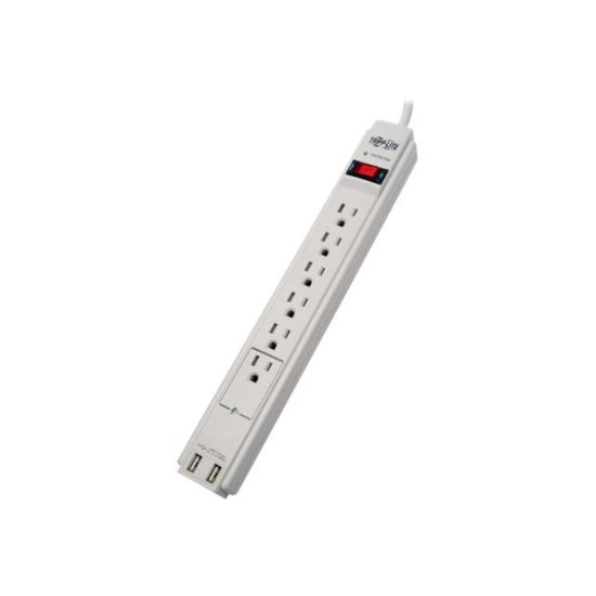 Picture of Tripp Lite Surge Protector Power Strip 120V USB 6 Outlet 6ft Cord 990 Joule - Surge protector - 15 A - AC 120 V - output connectors: 6 - cool gray 2C