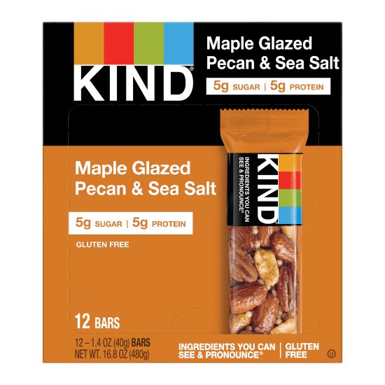 Picture of KIND Maple Glazed Pecan And Sea Salt Nut And Spice Bars, 1.4 Oz, Box Of 12