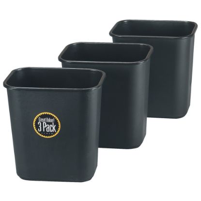 Picture of Rubbermaid Rectangular Plastic Trash Can, 7 Gallons, 15inH x 14-1/2inW x 10-1/2inD, Black, Pack Of 3 Cans