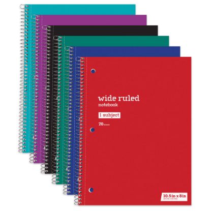 Picture of Just Basics Wirebound Notebook, 8in x 10-1/2in, Wide Ruled, 70 Sheets, Assorted Colors, Pack Of 6