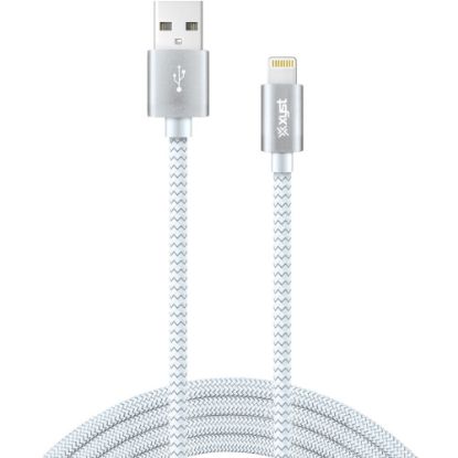 Picture of XYST Charge and Sync USB to Lightning Braided Cable, 10 Ft. (White) - 10 ft Lightning/USB Data Transfer Cable for iPhone, iPod, iPad, Charger - First End: 1 x Lightning - Male - Second End: 1 x USB Type A - Male - MFI - White