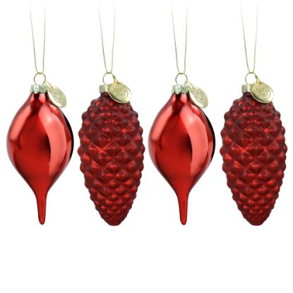 Picture of Martha Stewart Holiday Pointy Ball And Pinecone 4-Piece Ornament Set, Red