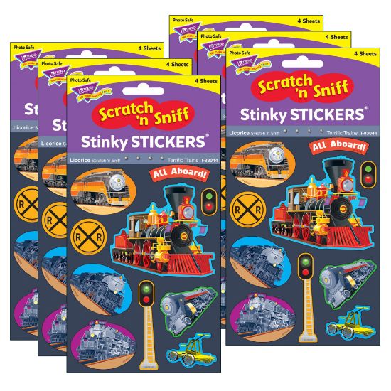 Picture of Trend Stinky Stickers, Terrific Trains/Licorice, 40 Stickers Per Pack, Set Of 6 Packs