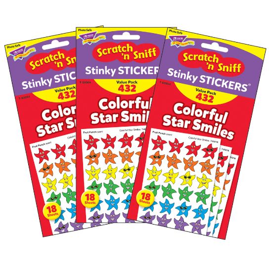 Picture of Trend Stinky Stickers, Colorful Star Smiles, 432 Stickers Per Pack, Set Of 3 Packs