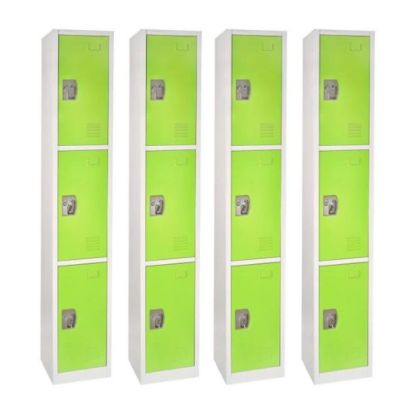 Picture of Alpine Large 3-Tier Steel Lockers, 72inH x 12inW x 12inD, Green, Pack Of 4 Lockers