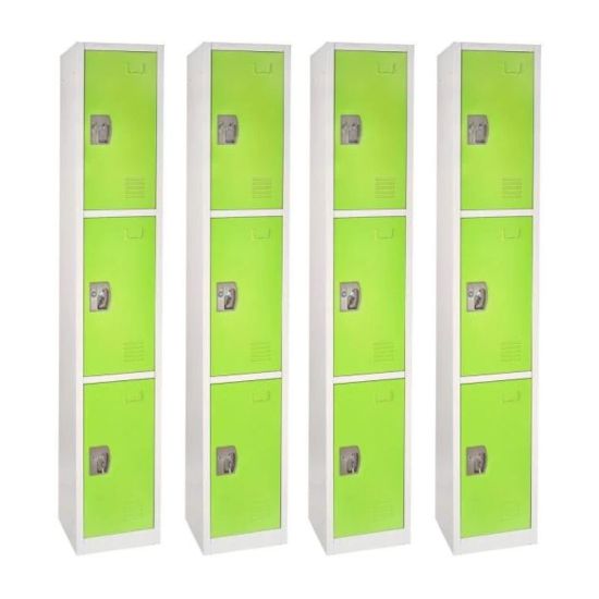 Picture of Alpine Large 3-Tier Steel Lockers, 72inH x 12inW x 12inD, Green, Pack Of 4 Lockers