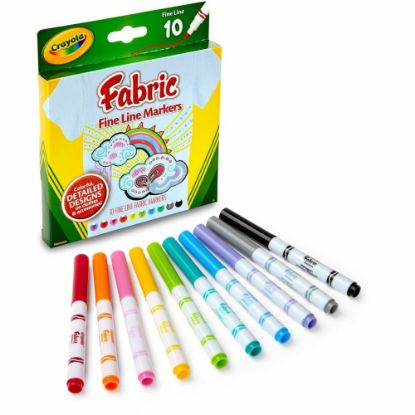 Picture of Crayola Bright Fabric Markers, Set Of 10, Fine Point, Assorted Colors