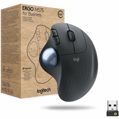 Picture of Logitech Ergo M575 for Business (Graphite) - Brown Box - Optical - Wireless - Bluetooth - 2.40 GHz - Graphite - USB - 2000 dpi - Scroll Wheel, Trackball - 5 Button(s)