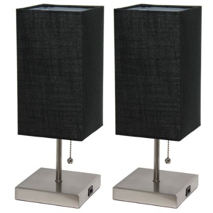 Picture of Simple Designs Petite Stick Lamps With USB Charging Port, Black Shade/Brushed Nickel Base, Set Of 2 Lamps