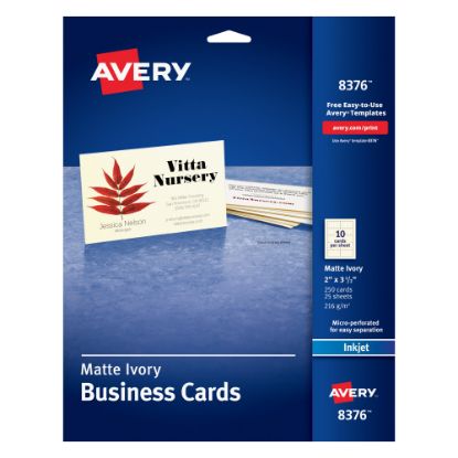 Picture of Avery Printable Business Cards With Sure Feed Technology For Inkjet Printers, 2in x 3.5in, Ivory, 250 Blank Cards