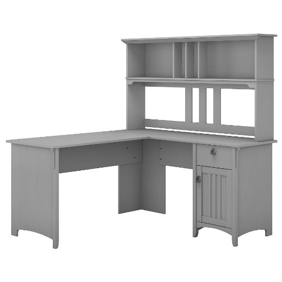 Picture of Bush Furniture Salinas 60inW L Shaped Desk with Hutch, Cape Cod Gray, Standard Delivery