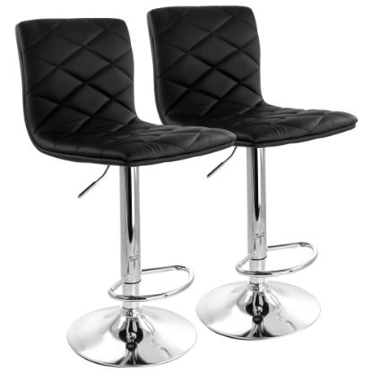 Picture of Elama Adjustable Diamond-Tufted Faux Leather Bar Stools, Black/Chrome, Set Of 2 Stools