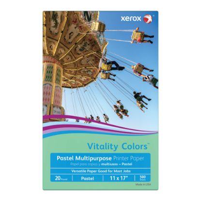 Picture of Xerox Vitality Colors Color Multi-Use Printer & Copy Paper, Green, Ledger (11in x 17in), 500 Sheets Per Ream, 20 Lb, 30% Recycled