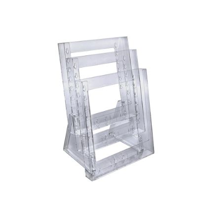 Picture of Azar Displays Tiered Modular 3-Pocket Crystal Styrene Brochure Holders, 14 3/4inH x 9inW x 7inD, Clear, Pack Of 2