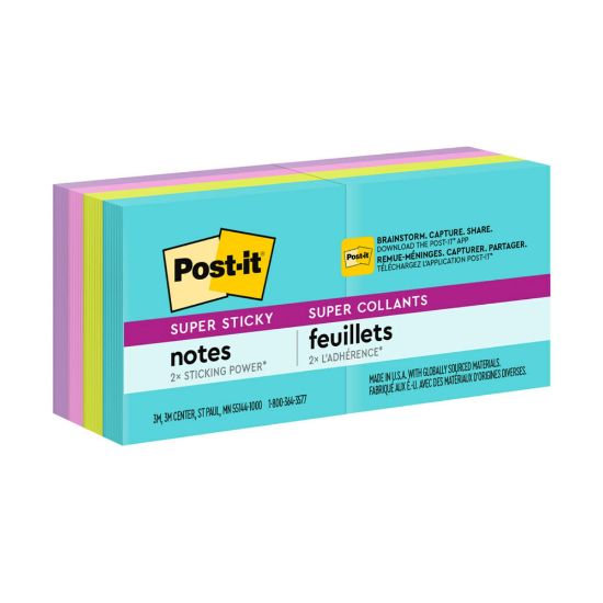 Picture of Post-it Super Sticky Notes, 1 7/8 in x 1 7/8 in, 8 Pads, 90 Sheets/Pad, 2x the Sticking Power, Supernova Neons Collection