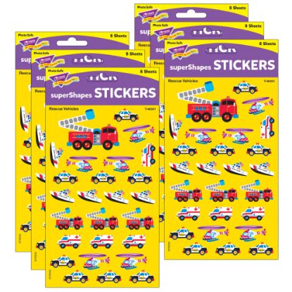 Picture of Trend superShapes Stickers, Rescue Vehicles, 208 Stickers Per Pack, Set Of 6 Packs