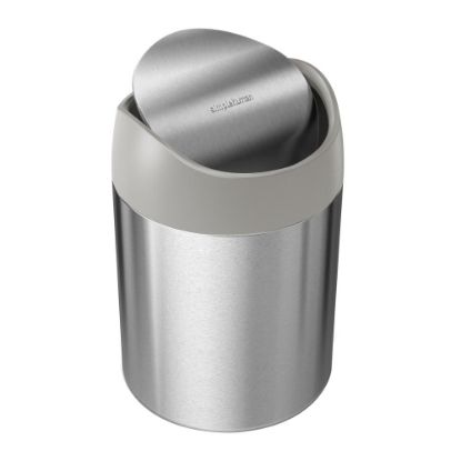 Picture of simplehuman Mini Round Steel Trash Can, 7-3/8inH x 5inW x 5inD, 1.6 Qt, Stainless Steel