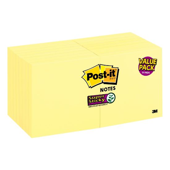 Picture of Post-it Super Sticky Notes, 3 in x 3 in, 16 Pads, 90 Sheets/Pad, 2x the Sticking Power, Back to School Supplies for Students, Sticky Notes for Textbooks and Notebooks, Canary Yellow