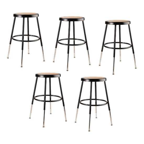 Picture of National Public Seating Adjustable Hardboard Stools, 19in- 27inH, Black, Set of 5