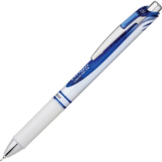 Picture of Pentel EnerGel Pearl Liquid Gel Pen, Fine Point, 0.5 mm, Pearl White Stainless Steel Barrel, Blue Ink