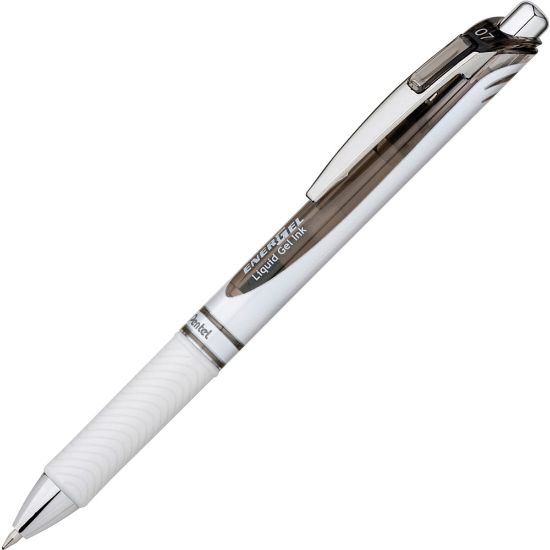 Picture of Pentel EnerGel Pearl Retractable Liquid Gel Pen, Medium Point, 0.7 mm, Pearl White/Silver Barrel, Black Ink