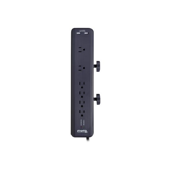 Picture of Plugable 6 AC Outlet Surge Protector with Clamp Mount for Workbench or Desk - Built-In 10.5W 2-Port USB Power for Android, Apple iOS, and Windows Mobile Devices