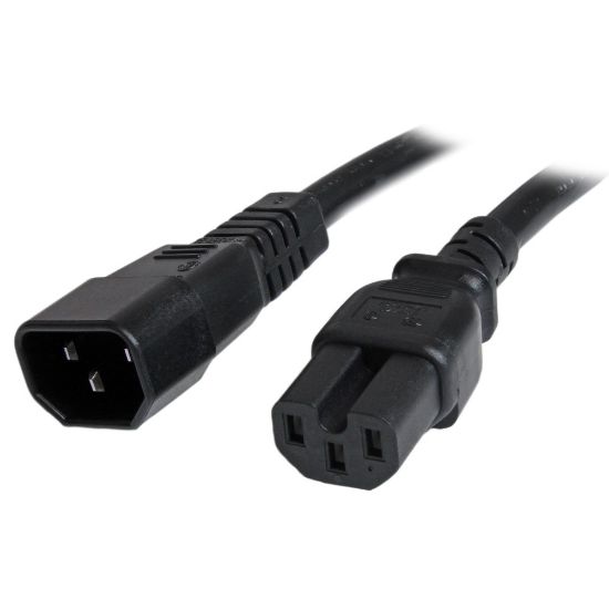 Picture of StarTech.com 6ft (1.8m) Heavy Duty Extension Cord, IEC C14 to IEC C15 Black Extension Cord, 15A 125V, 14AWG, Heavy Gauge Power Cable