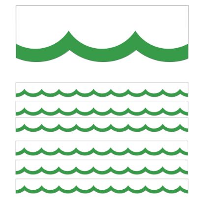 Picture of Carson Dellosa Education Scalloped Border, Schoolgirl Style Simply Boho Green & White Wavy Line, 39ft Per Pack, Set Of 6 Packs