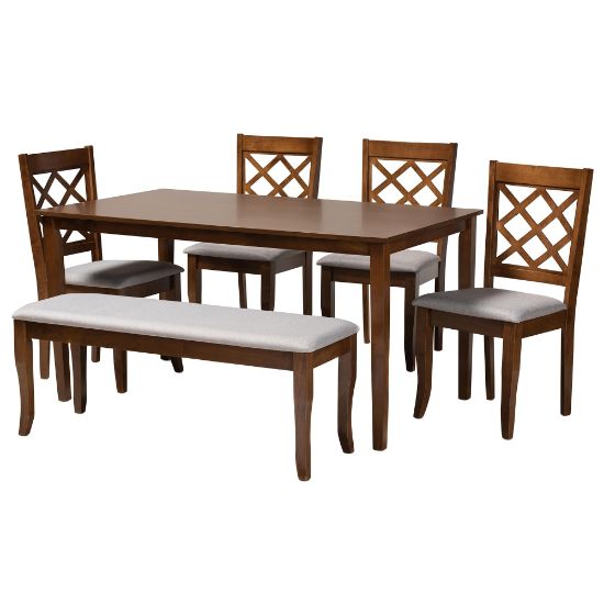 Picture of Baxton Studio Andor 6-Piece Dining Set, 29-1/8inH x 59-1/16inD x 35-7/16inD, Gray/Walnut