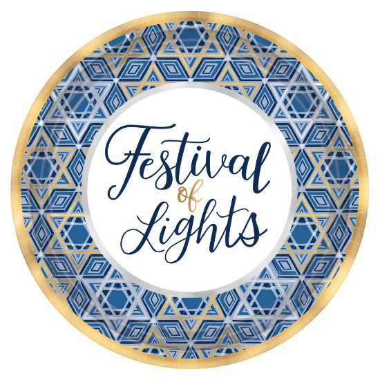 Picture of Amscan Hanukkah Festival Of Lights 7in Metallic Plates, Blue, Pack Of 54 Plates