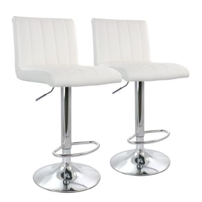 Picture of Elama Tufted Faux Leather Adjustable Bar Stools, Mid Back, White/Chrome, Set Of 2 Stools