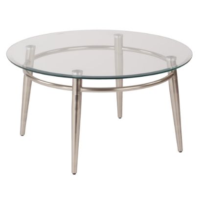 Picture of Ave Six Brooklyn Glass-Top Table With Metal Frame, Round Coffee Table, 16inH, Clear/Brushed Nickel