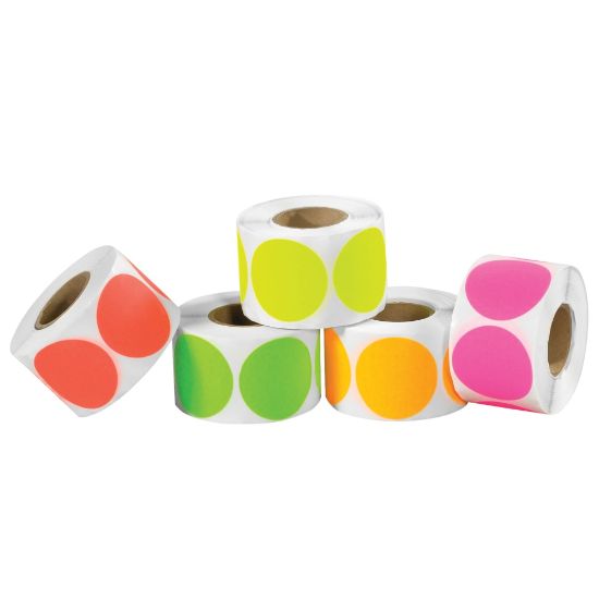 Picture of Tape Logic Inventory Circle Labels, DL1235, 1in, Assorted Fluorescent Colors, Case Of 5,000