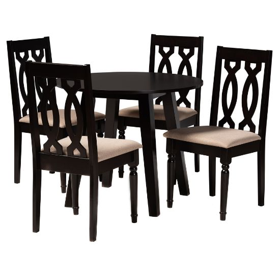 Picture of Baxton Studio Heidi Dining Set, 29-15/16inH x 35-7/16inW x 35-7/16inD, Sand/Dark Brown