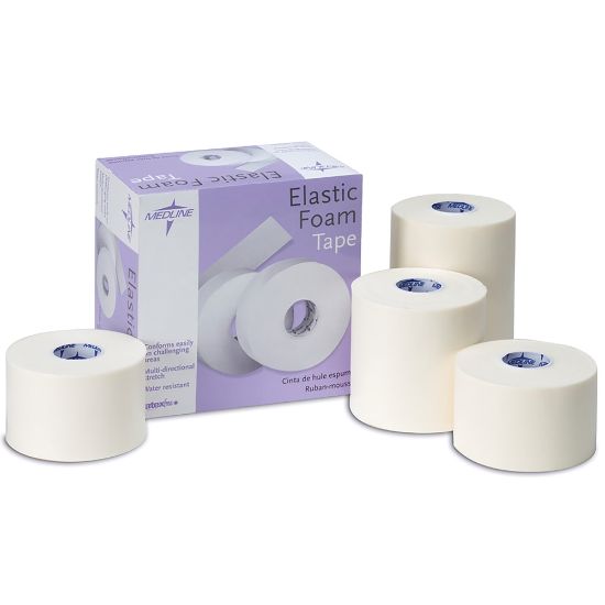 Picture of CURAD Elastic Foam Adhesive Tape, 3in x 5 1/2 yd., White, 4 Rolls Per Box, Case Of 6 Boxes