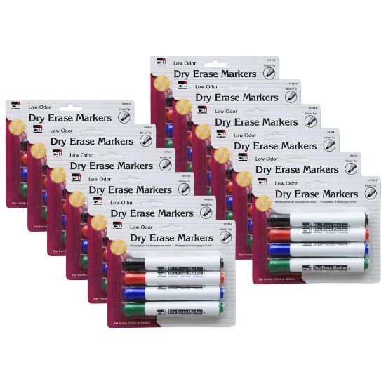 Picture of Charles Leonard Dry Erase Markers, Barrel Style, Chisel Point, Assorted, 4 Markers Per Pack, Set Of 12 Packs