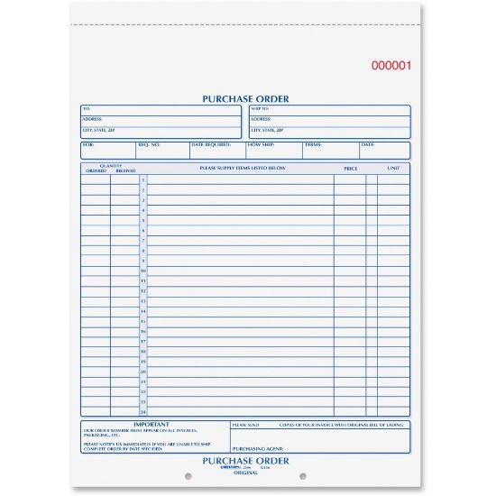 Picture of Rediform 2-part Carbonless Purchase Order Book - 50 Sheet(s) - 2 PartCarbonless Copy - 8.50in x 11in Sheet Size - Assorted Sheet(s) - Blue Print Color - 1 Each