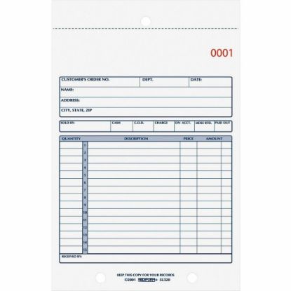 Picture of Rediform 2-Part Carbonless Sales Forms - 50 Sheet(s) - Stapled - 2 PartCarbonless Copy - 5.50in x 7.87in Sheet Size - 2 x Holes - Assorted Sheet(s) - Blue Print Color - 1 Each