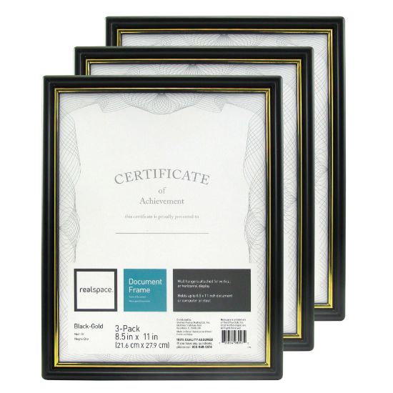 Picture of Realspace Document And Certificate Holders, 8-1/2in x 11in, Black/Gold, Pack Of 3 Holders